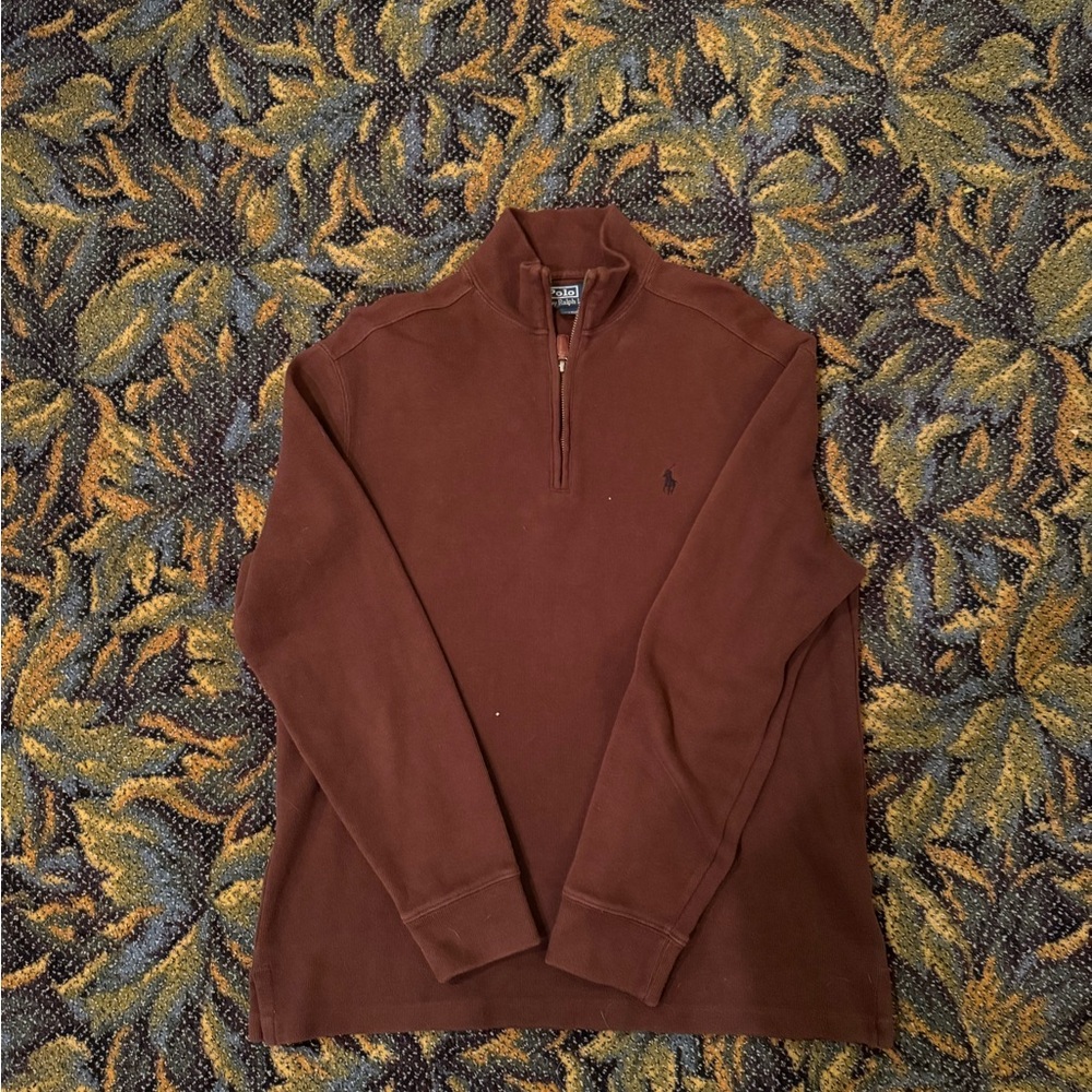 Ralph Lauren Brown Zip Up Sweater Classic Knit